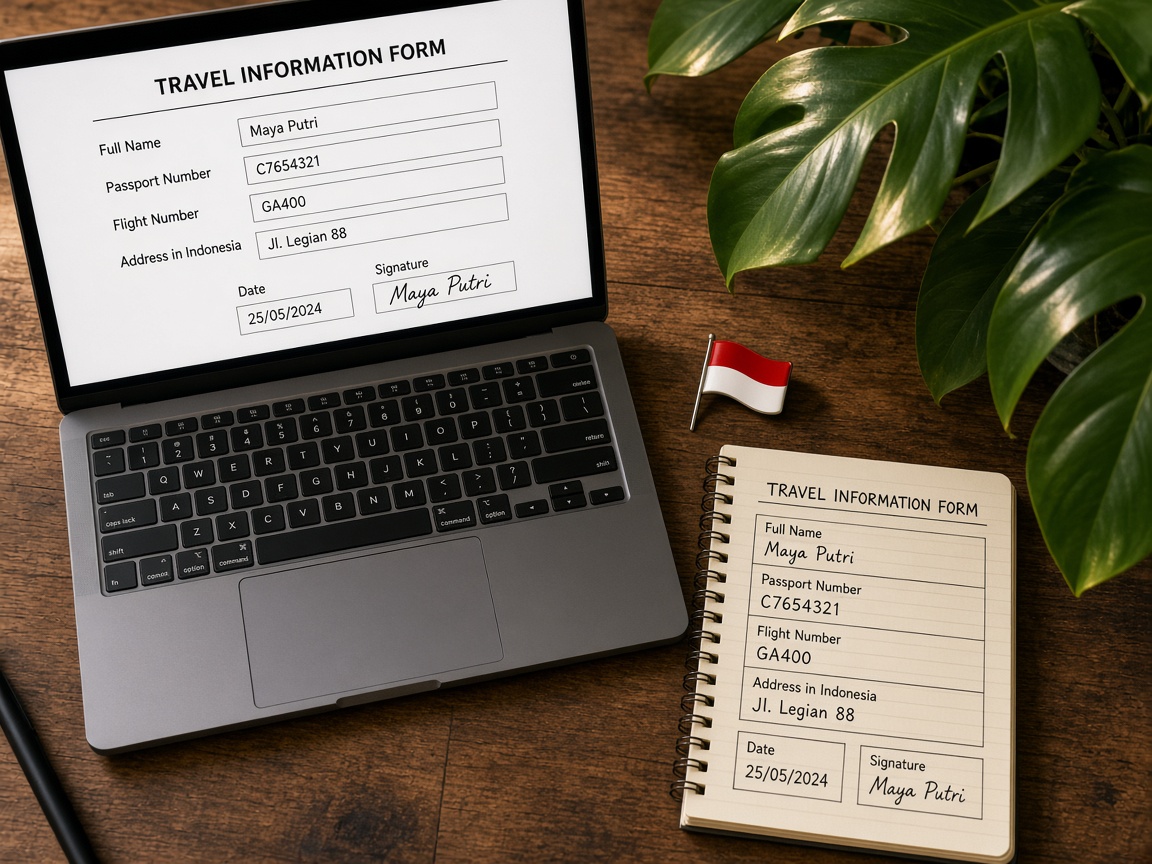 Still-life of unlabeled passport and form fields — not a government website