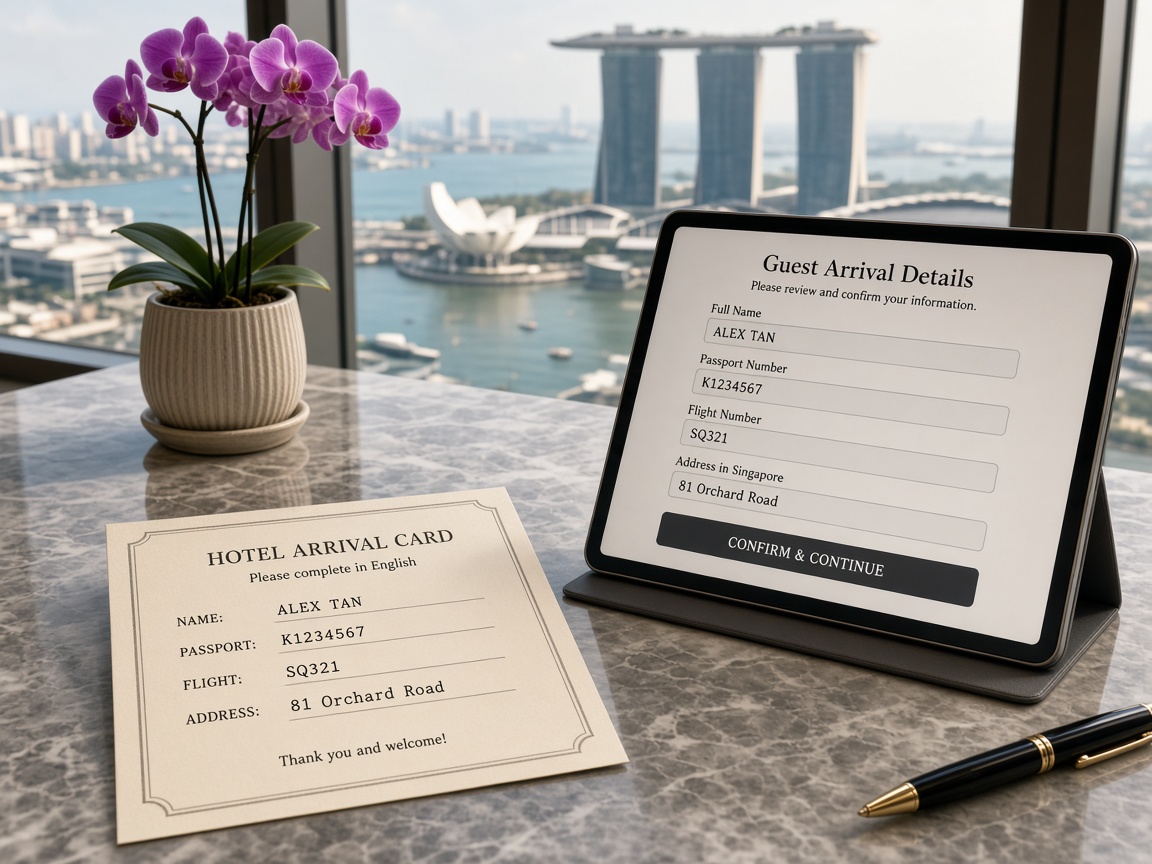 Generic paper card set aside next to a tablet — not an official ICA form