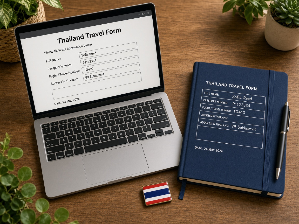Still-life illustration of unlabeled form fields for passport, flight and address — not a government website